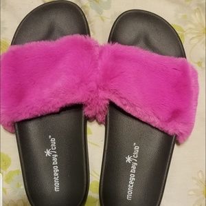 Black Furry Slides